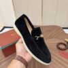 sy_no_CA6AC1A3388513C577A79FE101698881_4 Loro Piana Black Suede Metal-Buckle Loafers