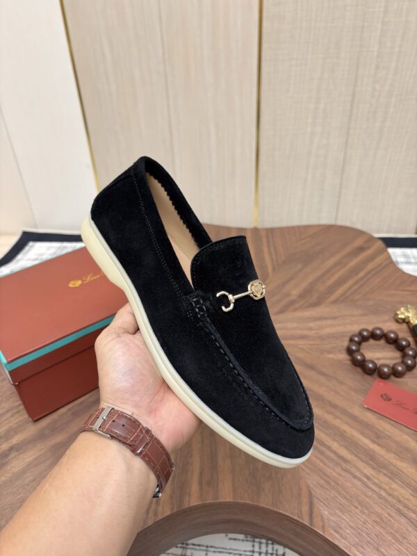 sy_no_CA6AC1A3388513C577A79FE101698881_4 Loro Piana Black Suede Metal-Buckle Loafers