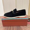 sy_no_CA6AC1A3388513C577A79FE101698881_6 Loro Piana Black Suede Metal-Buckle Loafers