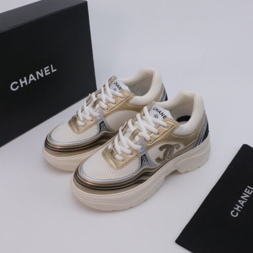 Chanel Wave-Panel Mesh Trainer White-Mesh-Champagne-Gold