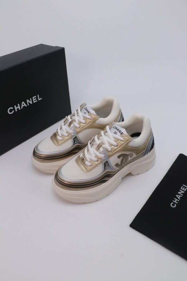 Chanel Wave-Panel Mesh Trainer White-Mesh-Champagne-Gold