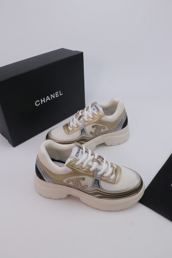 Chanel Wave-Panel Mesh Trainer White-Mesh-Champagne-Gold