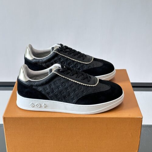 Louis Vuitton Black Monogram Print Gold-Heel Low-Top Sneaker