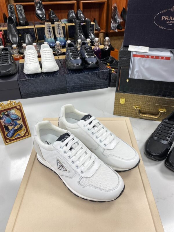 sy_no_CC93027CCC24BD9EB1C3D07F0C664549_1 Prada White Mesh Leather Triangle Trainer