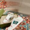sy_no_CCC25340C232CDBDDCC485BCFE930C92_7 Gucci Screener Sneaker in White Leather with Pink & Green Details