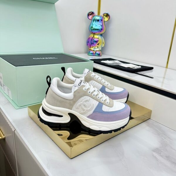 sy_no_CD43FE7E30FB18B3893F26055BAD64AC_0 Chanel Lavender, White and Grey Chunky Sneaker with CC Logo