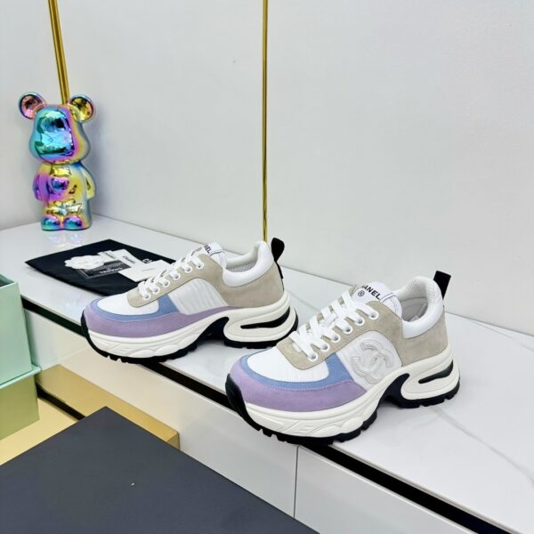 sy_no_CD43FE7E30FB18B3893F26055BAD64AC_3 Chanel Lavender, White and Grey Chunky Sneaker with CC Logo