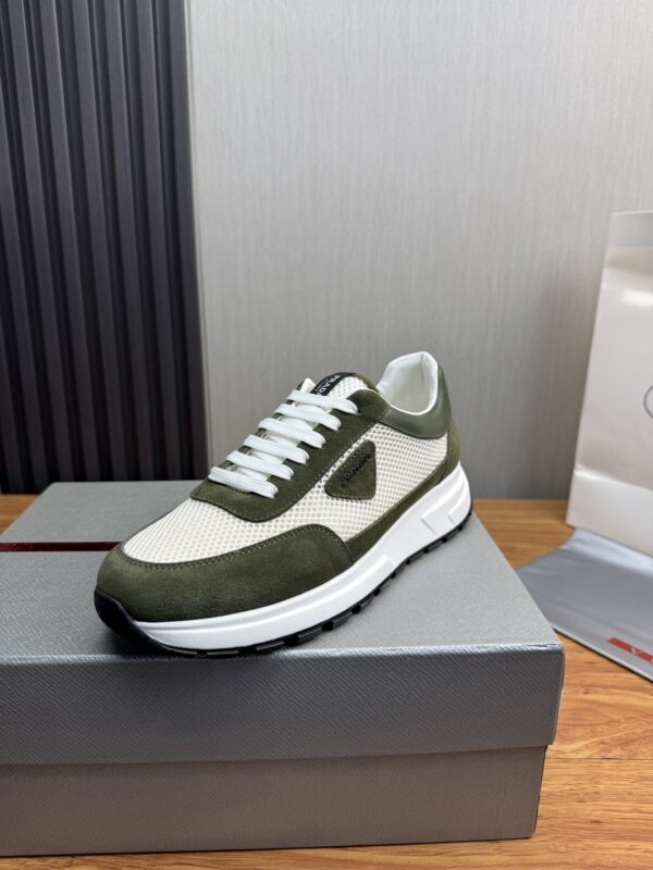 Prada White-Green Mesh Suede-Spliced Triangle Tag Low-Top Sneaker