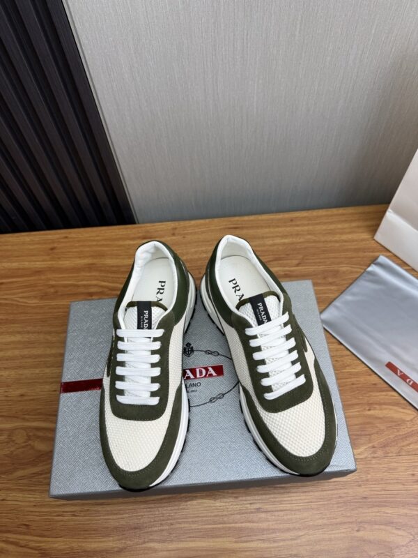 Prada White-Green Mesh Suede-Spliced Triangle Tag Low-Top Sneaker