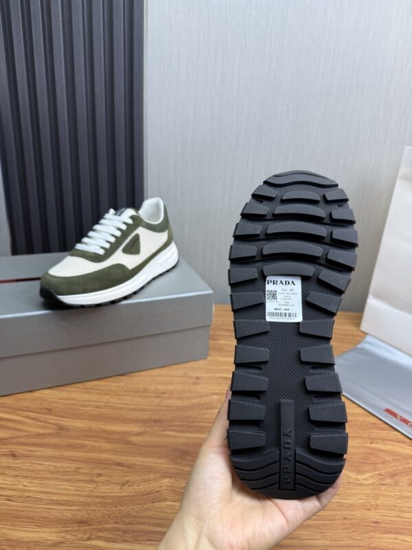 Prada White-Green Mesh Suede-Spliced Triangle Tag Low-Top Sneaker