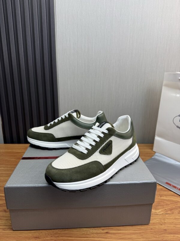 Prada White-Green Mesh Suede-Spliced Triangle Tag Low-Top Sneaker