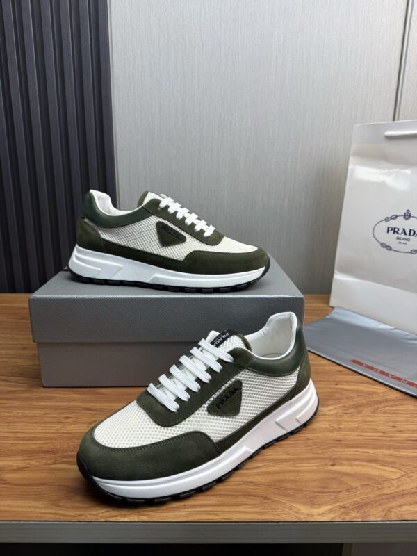 Prada White-Green Mesh Suede-Spliced Triangle Tag Low-Top Sneaker