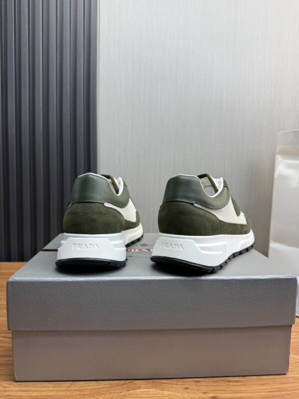 Prada White-Green Mesh Suede-Spliced Triangle Tag Low-Top Sneaker