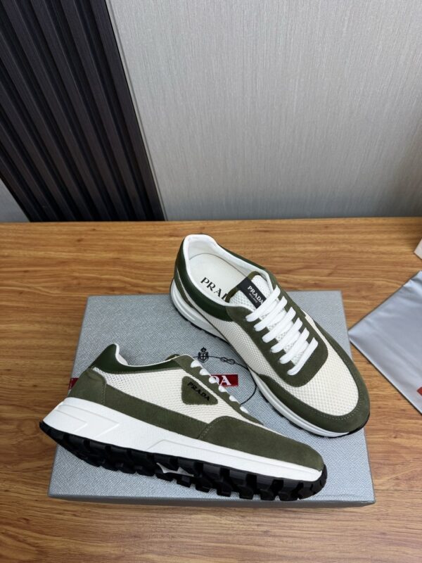 Prada White-Green Mesh Suede-Spliced Triangle Tag Low-Top Sneaker