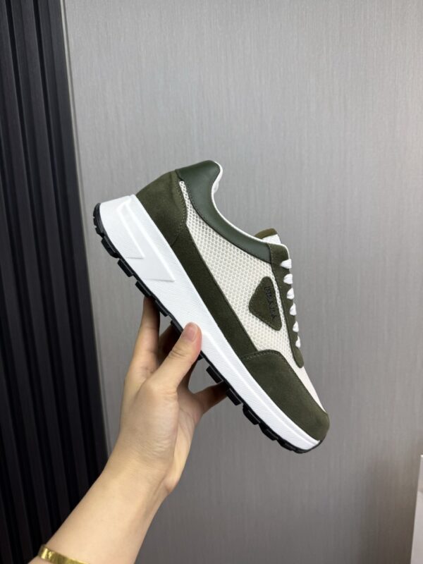 Prada White-Green Mesh Suede-Spliced Triangle Tag Low-Top Sneaker