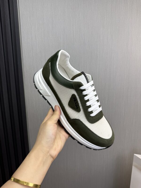 Prada White-Green Mesh Suede-Spliced Triangle Tag Low-Top Sneaker