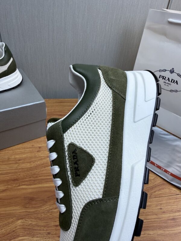 Prada White-Green Mesh Suede-Spliced Triangle Tag Low-Top Sneaker