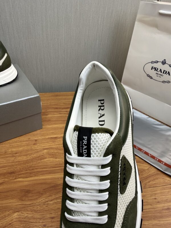 Prada White-Green Mesh Suede-Spliced Triangle Tag Low-Top Sneaker