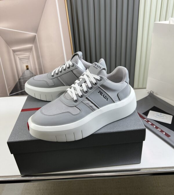 Prada Grey Mesh Leather Chunky Sole Sneaker