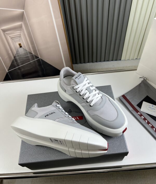 Prada Grey Mesh Leather Chunky Sole Sneaker