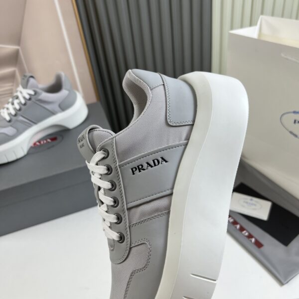 Prada Grey Mesh Leather Chunky Sole Sneaker