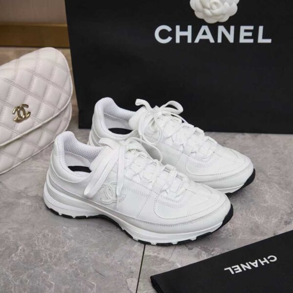 Chanel All-White Leather Low-Top Sneaker with Tonal CC Logo and White Outsole