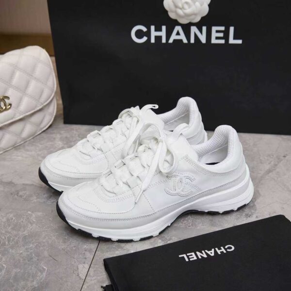 Chanel All-White Leather Low-Top Sneaker with Tonal CC Logo and White Outsole