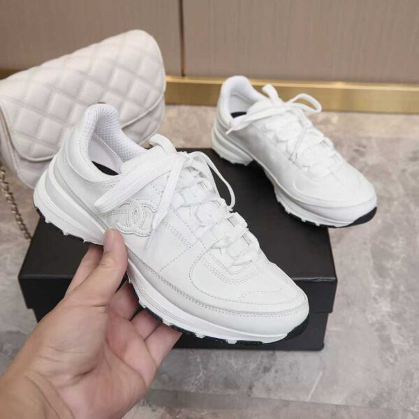 Chanel All-White Leather Low-Top Sneaker with Tonal CC Logo and White Outsole