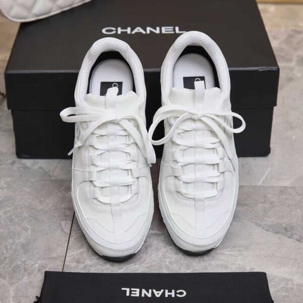 Chanel All-White Leather Low-Top Sneaker with Tonal CC Logo and White Outsole