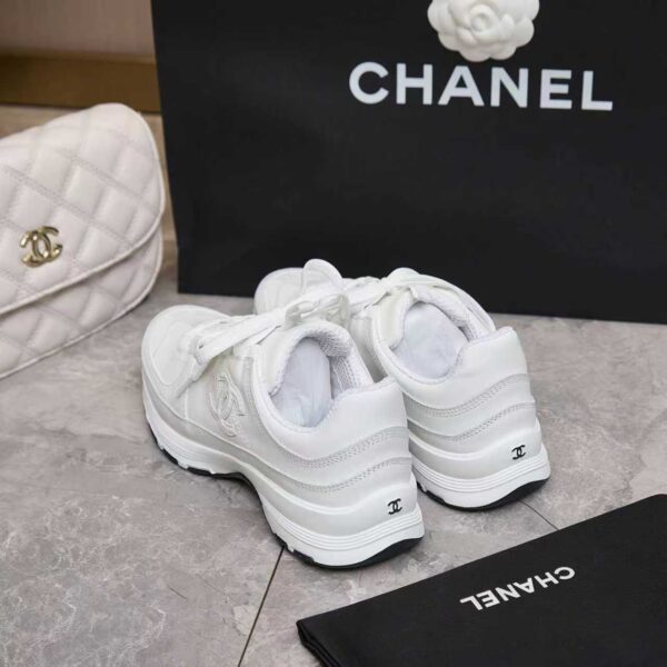 Chanel All-White Leather Low-Top Sneaker with Tonal CC Logo and White Outsole