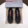 sy_no_CE1D3197B403FF3C2CA06A4D1C72B2FB_0 Prada Black Patent Mesh Red Tongue Platform Sneaker