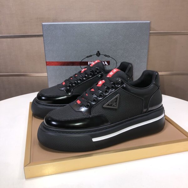 sy_no_CE1D3197B403FF3C2CA06A4D1C72B2FB_2 Prada Black Patent Mesh Red Tongue Platform Sneaker