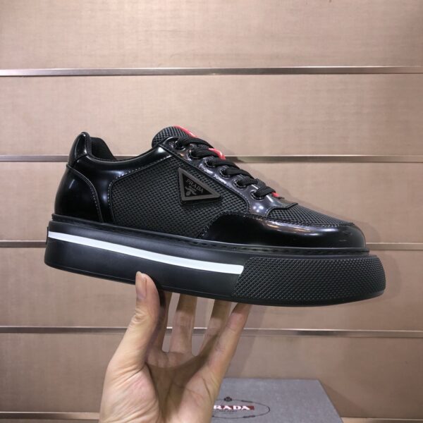 sy_no_CE1D3197B403FF3C2CA06A4D1C72B2FB_3 Prada Black Patent Mesh Red Tongue Platform Sneaker