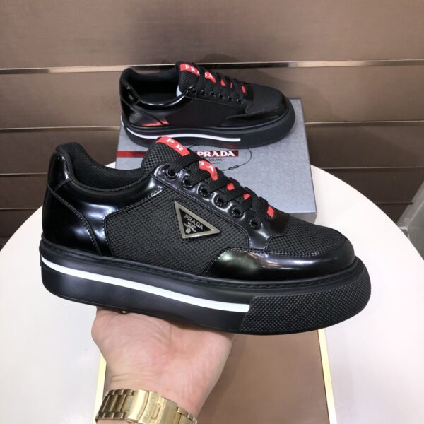 sy_no_CE1D3197B403FF3C2CA06A4D1C72B2FB_4 Prada Black Patent Mesh Red Tongue Platform Sneaker