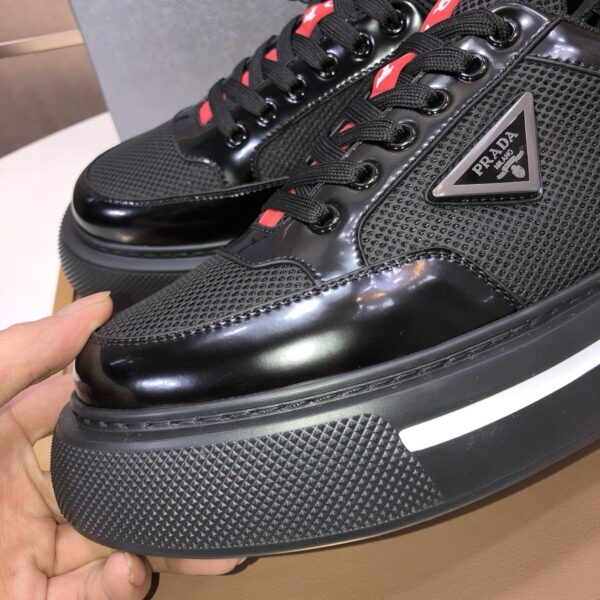 sy_no_CE1D3197B403FF3C2CA06A4D1C72B2FB_6 Prada Black Patent Mesh Red Tongue Platform Sneaker