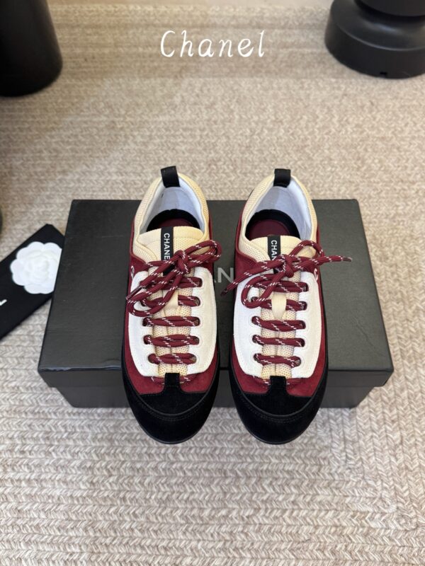sy_no_CE4EAE4E3A6DFD8E8BDE72E1B996287E_0 Chanel Burgundy and Beige Low-Top Sneaker with Black Suede and CC Logo