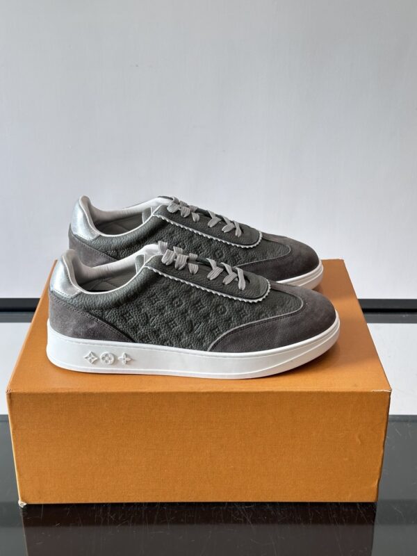 Louis Vuitton Dark Grey Monogram Print Silver-Heel Low-Top Sneaker