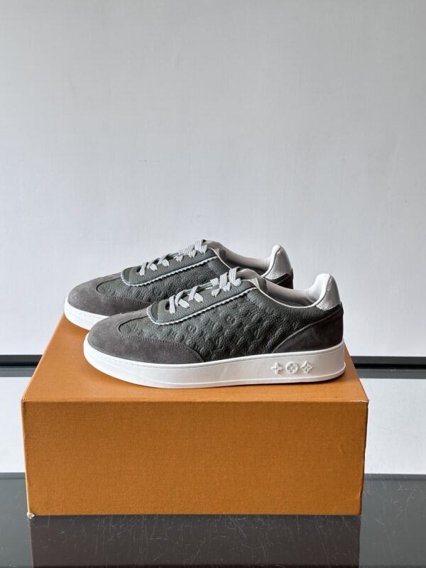 Louis Vuitton Dark Grey Monogram Print Silver-Heel Low-Top Sneaker