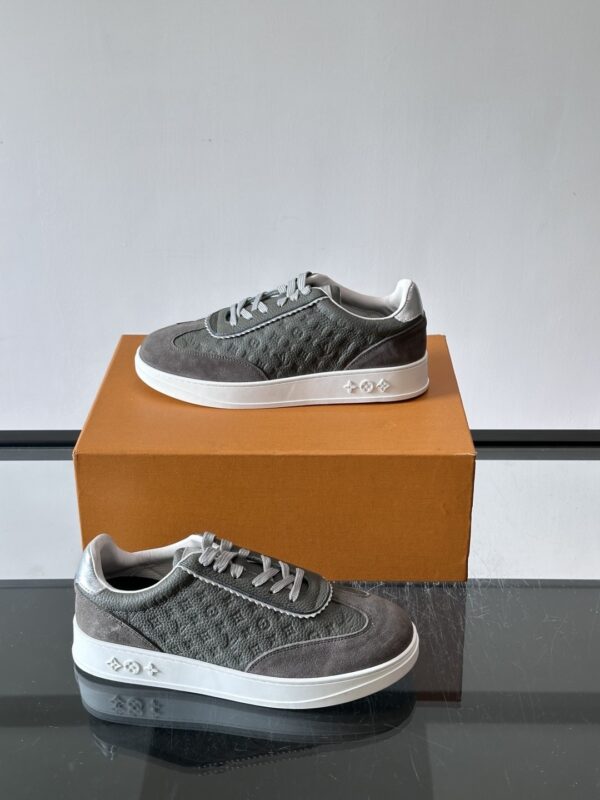 Louis Vuitton Dark Grey Monogram Print Silver-Heel Low-Top Sneaker
