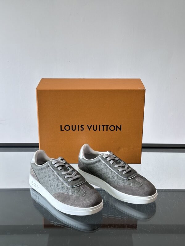 Louis Vuitton Dark Grey Monogram Print Silver-Heel Low-Top Sneaker