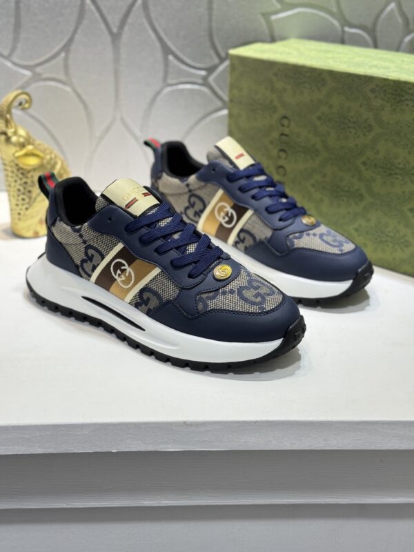 Gucci Navy GG Monogram Web Stripe Low-Top Sneaker