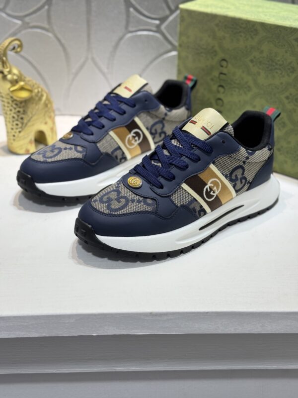 Gucci Navy GG Monogram Web Stripe Low-Top Sneaker