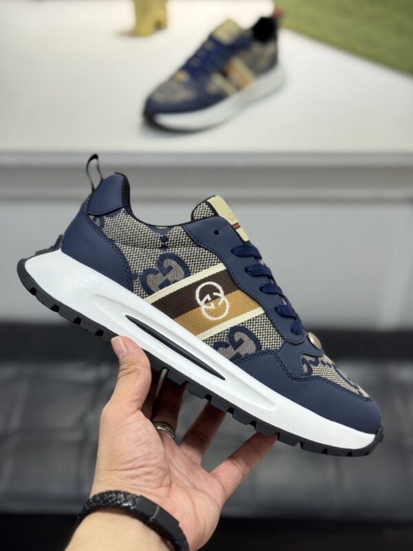 Gucci Navy GG Monogram Web Stripe Low-Top Sneaker