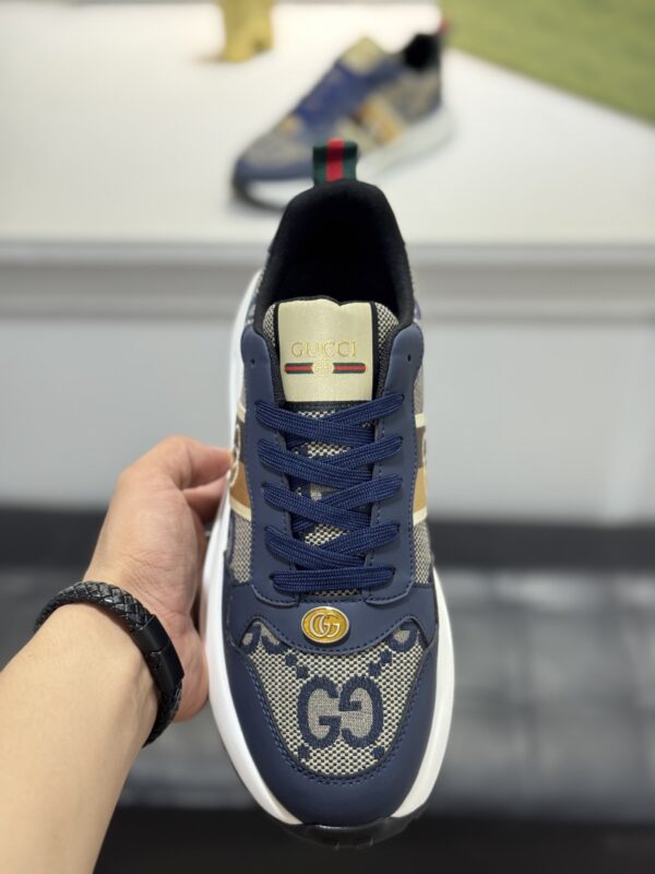 Gucci Navy GG Monogram Web Stripe Low-Top Sneaker