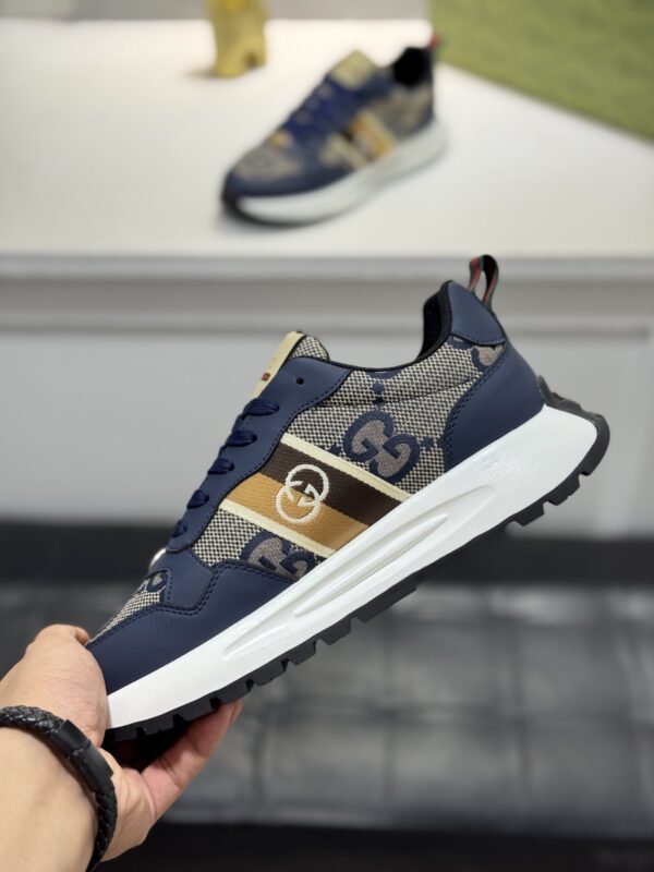 Gucci Navy GG Monogram Web Stripe Low-Top Sneaker