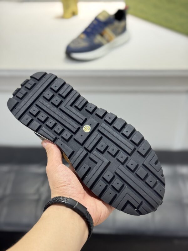 Gucci Navy GG Monogram Web Stripe Low-Top Sneaker