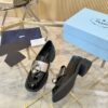 Prada Black Patent Metal Ring Pearl Block-Heel Loafer