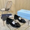 Prada Black Patent Metal Ring Pearl Block-Heel Loafer