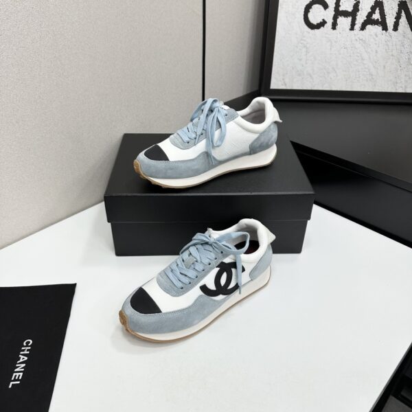 sy_no_D424E62A710CB81066D5EC9BBB4216D9_1 Chanel Light Blue and White Low-Top Sneaker with Suede Detailing and Black CC Logo