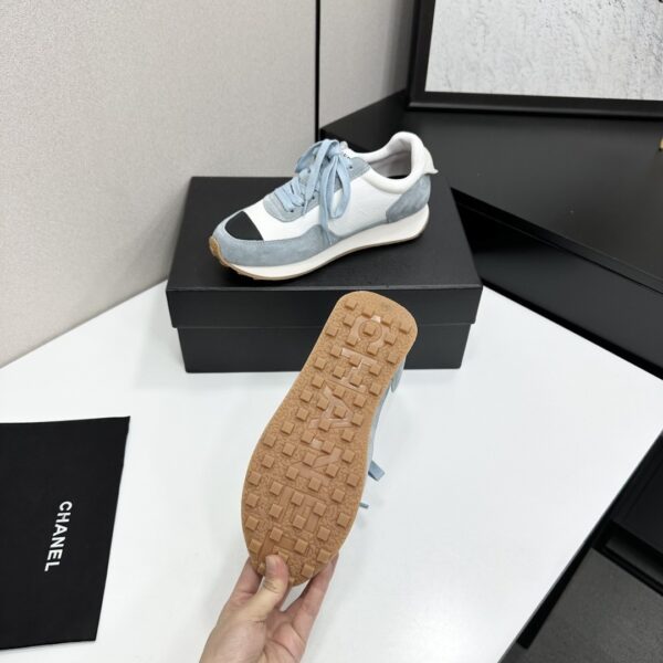 sy_no_D424E62A710CB81066D5EC9BBB4216D9_3 Chanel Light Blue and White Low-Top Sneaker with Suede Detailing and Black CC Logo